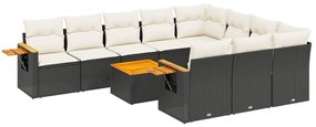 Set divani da giardino 11 pz con cuscini in polyrattan nero