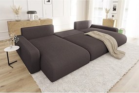 Divano angolare marrone allungabile/con contenitore (a U) con rivestimento in velluto a coste Sara – Ropez