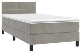 Letto a Molle Materasso e LED Grigio Chiaro 90x190 cm Velluto