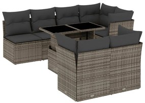 Set divano da giardino 8 pz con cuscini grigio in polyrattan