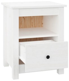 Comodino Bianco 40x35x49 cm in Legno Massello di Pino