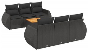 Set divani da giardino con cuscini 7pz nero polyrattan