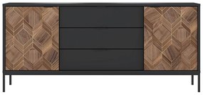 Credenza con 2 ante e 3 cassetti Nero e Naturale scuro - MIALINE