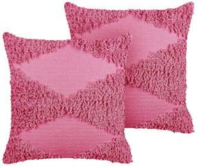 Set di 2 cuscini cotone rosa 45 x 45 cm RHOEO Beliani