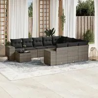 Set Divani da Giardino 11 pz con Cuscini in Polyrattan Grigio 3223129