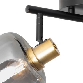 Faretto da soffitto nero con oro e vetro fumé 2 luci - Zuzanna