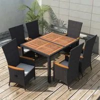 Set da Pranzo da Giardino 7 pz in Polyrattan e Acacia Nero 48013