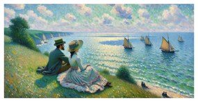 Quadro su tela – Coppia che osserva la barca a vela