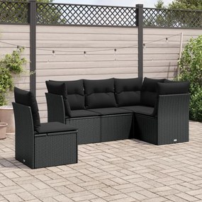 Set Divani da Giardino 5 pz con Cuscini in Polyrattan Nero