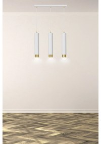 Lampadario 3 Luci Brunilde In Acciaio Bianco E Tubolari In Bianco E Oro