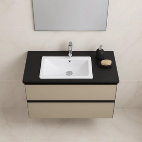 Mobile da bagno sospeso sotto lavabo L 99.5 x H 40 x P 45.5 cm marrone talpa laccato opaco, 2 cassetti Fusion