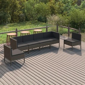 Set divani da giardino 8 pz con cuscini in polyrattan grigio