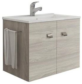 Mobile bagno sospeso 60 cm con lavabo e portasalviette rovere grigio - Erika 99032