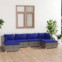 Set Divani da Giardino 6 pz con Cuscini in Polyrattan Grigio 3101806