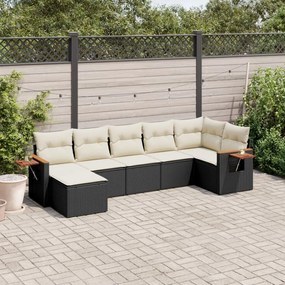 Set divani da giardino con cuscini 7pz nero polyrattan