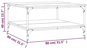 Tavolino da Salotto Rovere Marrone 80x80x40cm Legno Multistrato