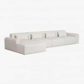 Divano Chaise Longue Modulare In 4 Pezzi Con Angolo Destro In Borjan Borreguito Ciniglia Blanc - Sklum