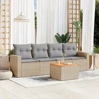 Set Divano da Giardino 5 pz con Cuscini Beige in Polyrattan 3224001