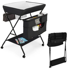 Costway Fasciatoio pieghevole per neonati con rotelle altezza regolabile borsa e ripiano, Organizer per pannolini