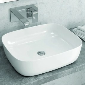 Kamalu - Lavabo appoggio ceramica bianca slim con linee arrotondate | Litos-0014