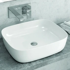 Kamalu - Lavabo appoggio ceramica bianca slim con linee arrotondate | Litos-0014