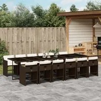 Set da Pranzo da Giardino 13pz con Cuscini Marrone Polyrattan 3211125