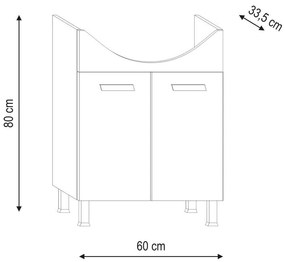 Mobile da bagno sotto lavabo Rimini marrone L 60 x H 80 x P 33.5 cm 1 cassetto 2 ante, lavabo non incluso