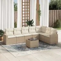 Set Divano da Giardino 8 pz con Cuscini Beige in Polyrattan 3219048