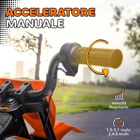 Moto Elettrica per Bambini 3-6 Anni 107x56x70 cm Batteria 12V e Rotelle Rimovibili Arancione...