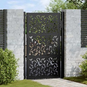 Cancello Giardino Nero 105x155 Cm İn Acciaio Design A Foglia /
