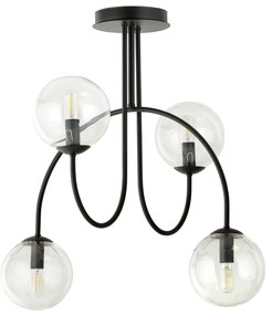Plafoniera Moderna Utu 4 Luci In Acciaio Nero E Vetro Trasparente 50 Cm
