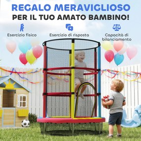 Trampolino per Bambini 3-6 Anni Ø160x190 cm con Rete di Sicurezza Senza Molle Multicolore...