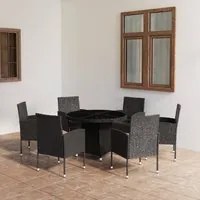 Set da Pranzo da Giardino 7 pz in Polyrattan Nero cod mxl 41485