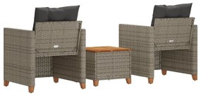 Set da bistrò 3 pz con cuscini grigio polyrattan e legno acacia