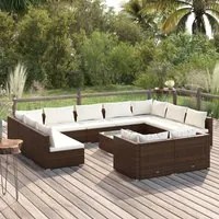 Set Divani da Giardino 12 pz con Cuscini in Polyrattan Marrone cod mxl 40815