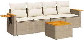 Set divano da giardino 5 pz con cuscini beige in polyrattan