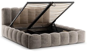 Letto matrimoniale imbottito marrone chiaro con spazio contenitivo e rete 200x200 cm Lupine - Micadoni Home