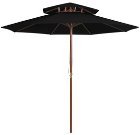 Ombrellone A Due Livelli Con Palo İn Legno 270 Cm Nero /