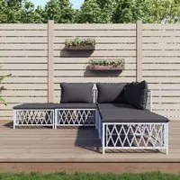 Set Salotto da Giardino 5 pz con Cuscini in Acciaio Biancocod mxl 76596