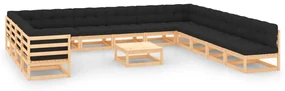 Set salotto giardino 14pz cuscini antracite legno massello pino