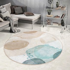 Tappeto rotondo blu/beige lavabile ø 150 cm Puddle – Mila Home