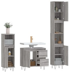 Set mobili da bagno 3 pz grigio sonoma in legno multistrato