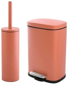 Set pattumiera 5lt a pedale e portascopino in acciaio color terracotta opaco Axin