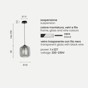 Lampada sospensione D22 cm - vetro soffiato Trasparente BONNIE MOD2