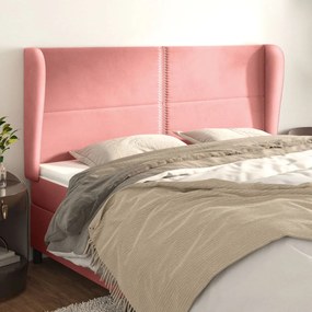 Testiera Ad Orecchio Rosa 163x23x118/128 Cm İn Velluto /