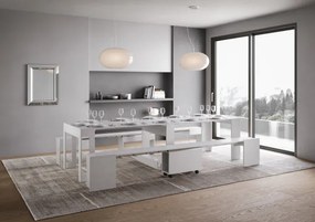 Consolle con doppia panca allungabile a 302 cm ELIA Bianco Frassino