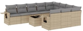 Set divani da giardino 11 pz con cuscini beige in polyrattan