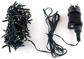 Catenaria Natalizia LED 12m IP44, 8 GIOCHI DI LUCE, Cavo VERDE Colore Bianco Freddo 7500 - 8500 °K