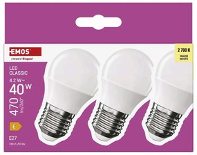 Lampadine LED bianco caldo in set di 3 pezzi E27, 4 W - EMOS