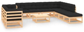 Set Divani da Giardino 11 pz con Cuscini Antracite Legno Pino